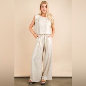 VERY J Solid Woven Top & Pants Set
